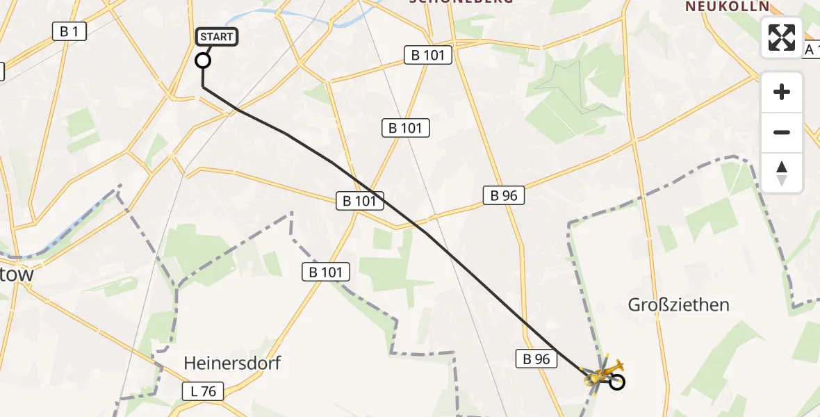 Flugroute Rettungshubschrauber Charité Clinic Benjamin Franklin Campus - Schönefeld, 24 September 2026, 07:28