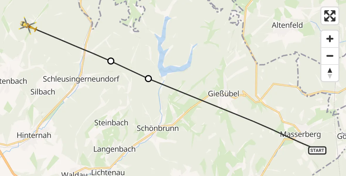 Flugroute Rettungshubschrauber Masserberg - Schleusingen, 24 September 2026, 07:36