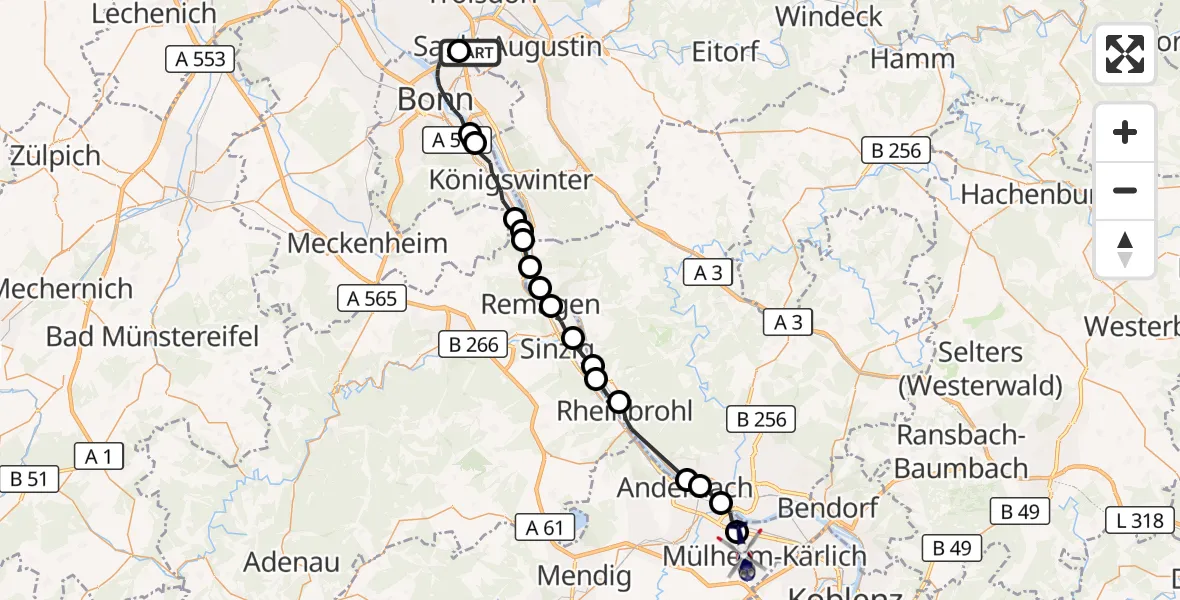 Flugroute Polizeihubschrauber Sankt Augustin - Mülheim-Kärlich, 24 September 2026, 07:38