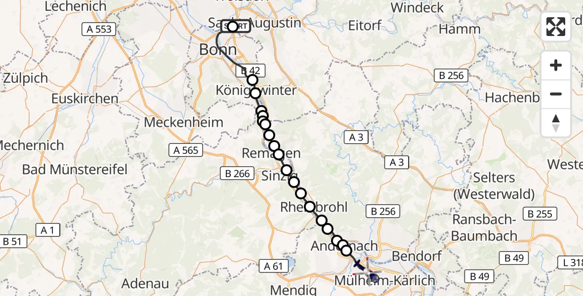 Flugroute Polizeihubschrauber Sankt Augustin - Kettig, 24 September 2026, 07:40
