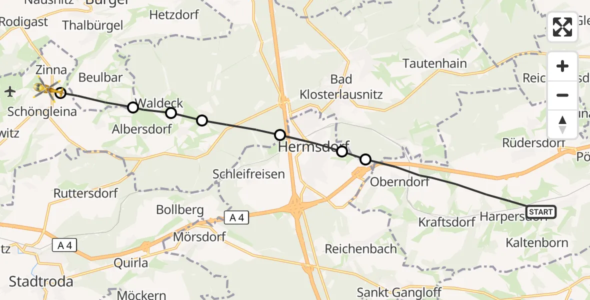 Flugroute Rettungshubschrauber Kraftsdorf - Schöngleina, 24 September 2026, 07:42