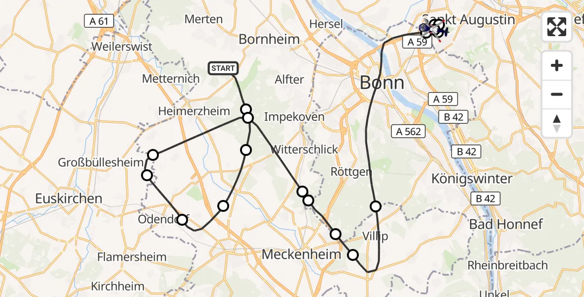 Flugroute Polizeihubschrauber Bornheim - Sankt Augustin, 24 September 2026, 07:57