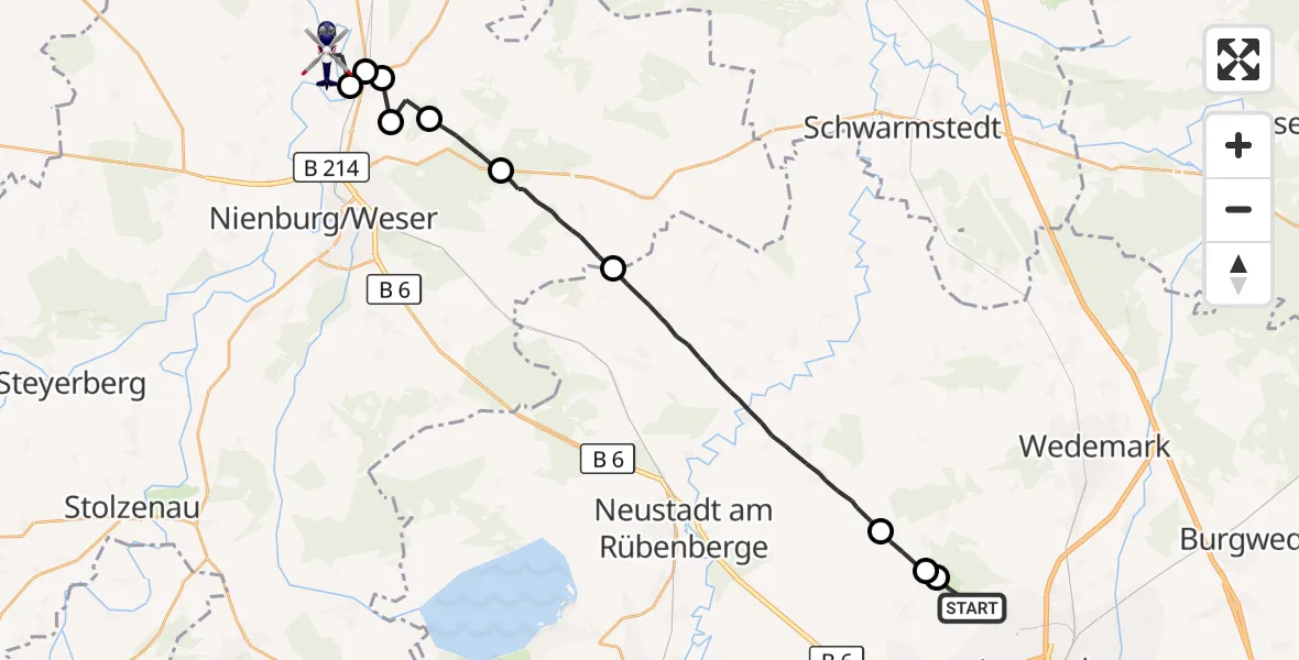 Flugroute Polizeihubschrauber Flughafen Hannover - Balge, 24 September 2026, 08:03