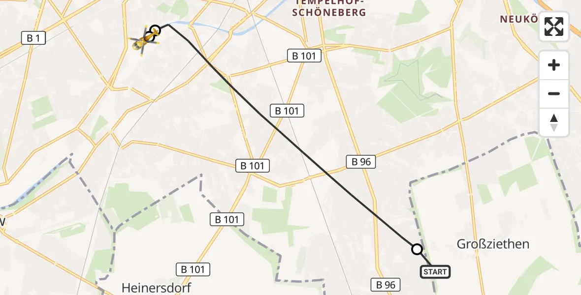 Flugroute Rettungshubschrauber Schönefeld - Charité Clinic Benjamin Franklin Campus, 24 September 2026, 08:04