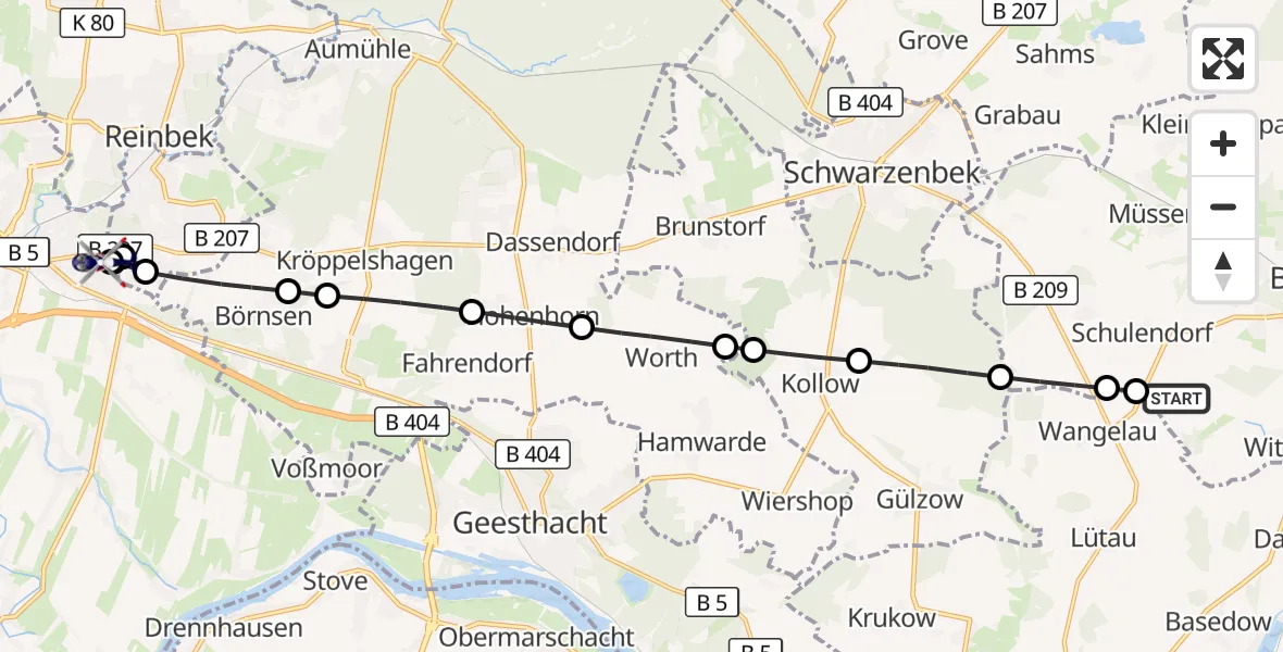 Flugroute Polizeihubschrauber Witzeeze - Bethesda Hospital, 24 September 2026, 08:06