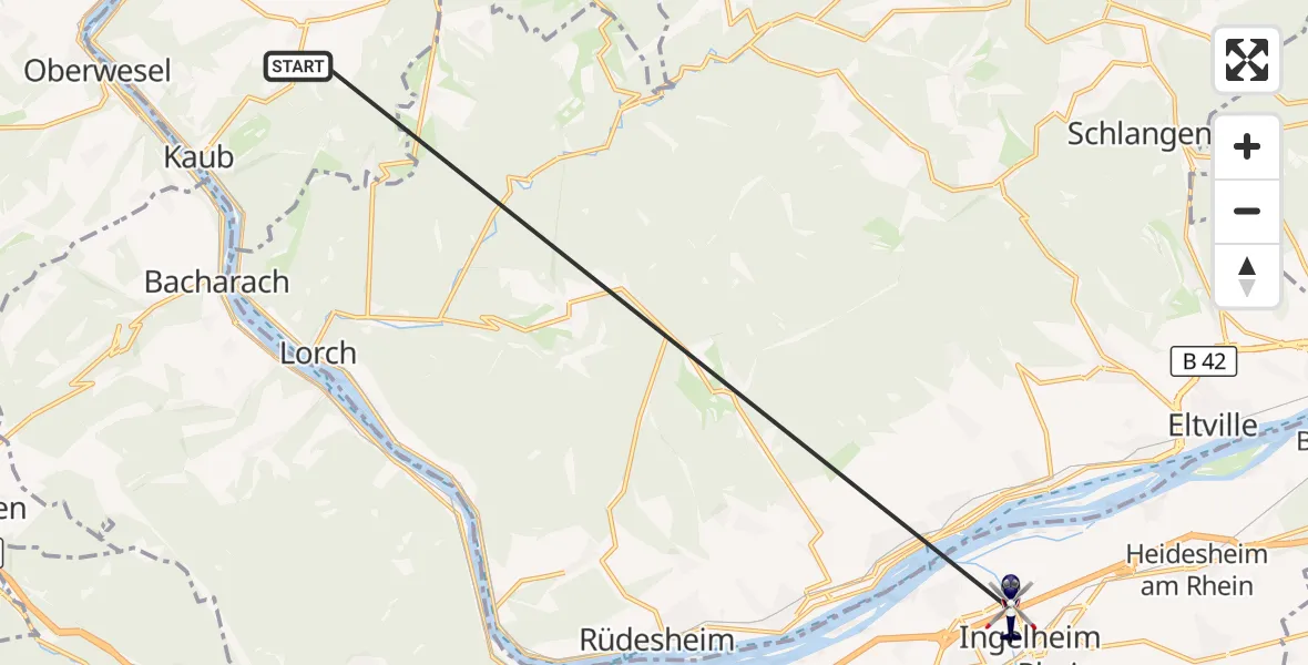 Flugroute Polizeihubschrauber Weisel - Ingelheim am Rhein, 24 September 2026, 08:14