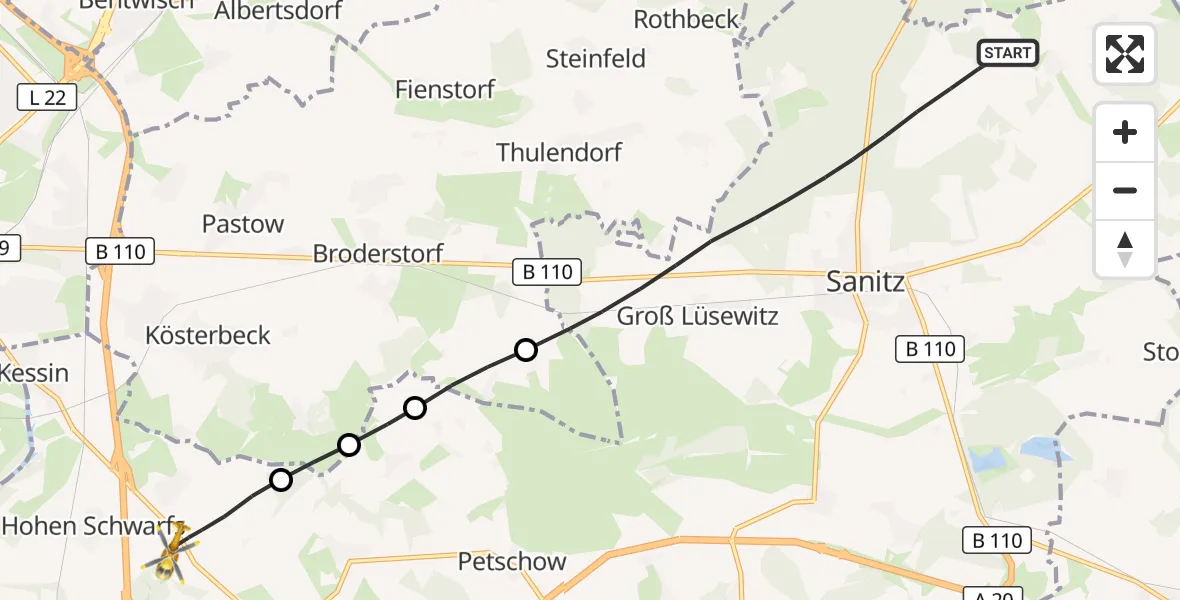 Flugroute Ambulanzhubschrauber Sanitz - Dummerstorf, 24 September 2026, 08:14