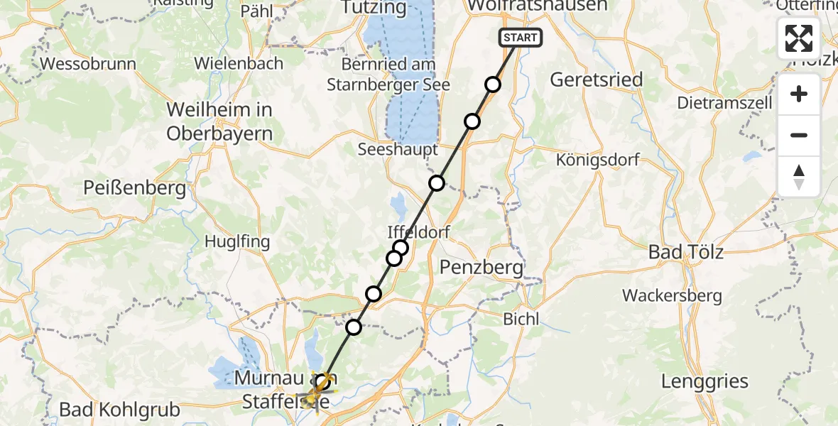 Flugroute Rettungshubschrauber Münsing - Riegsee, 24 September 2026, 08:20