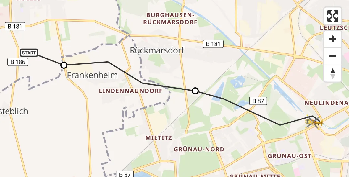Flugroute Rettungshubschrauber Schkeuditz - Leipzig, 24 September 2026, 08:30