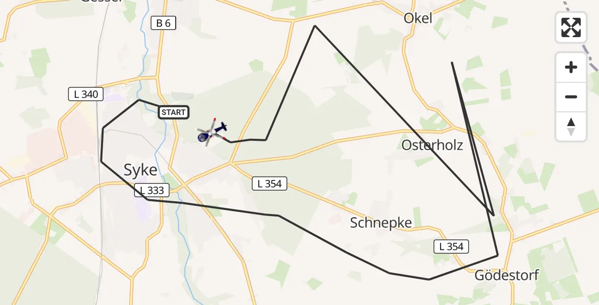 Flugroute Polizeihubschrauber Syke - Syke, 24 September 2026, 08:40