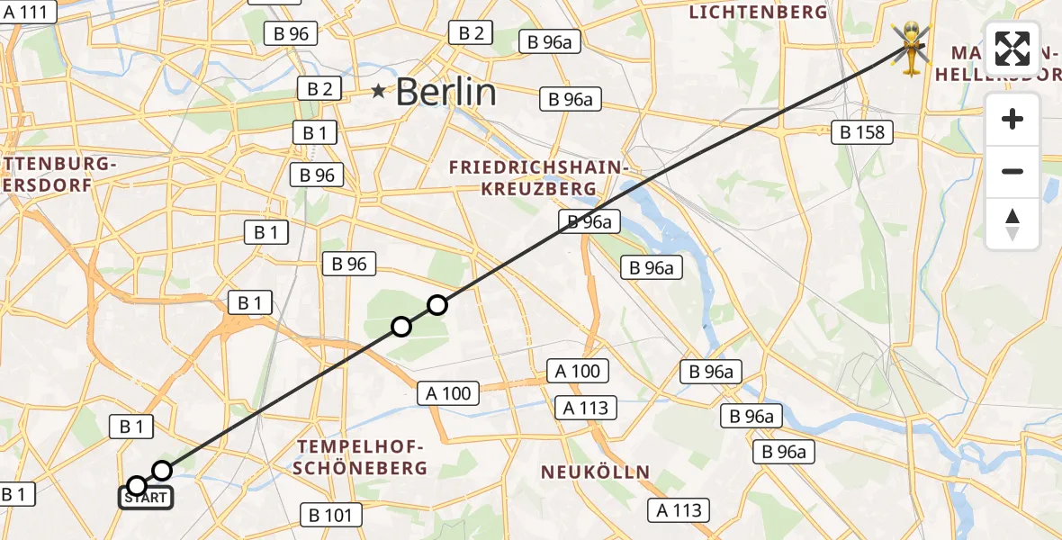 Flugroute Rettungshubschrauber Charité Clinic Benjamin Franklin Campus - Berlin, 24 September 2026, 08:43