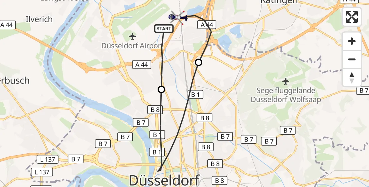 Flugroute Polizeihubschrauber Düsseldorf Flughafen - Düsseldorf Flughafen, 24 September 2026, 08:45