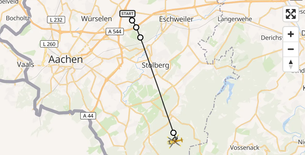 Flugroute Rettungshubschrauber Aachen-Merzbrück Flughafen - Roetgen, 24 September 2026, 08:48