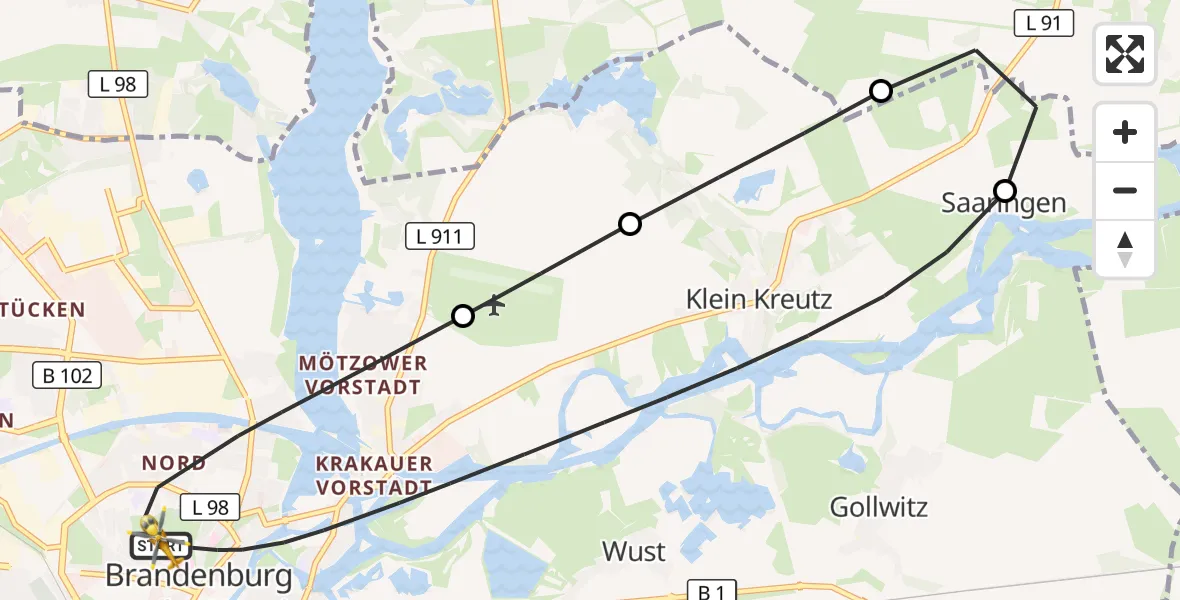Flugroute Rettungshubschrauber Brandenburg an der Havel - Brandenburg an der Havel, 24 September 2026, 08:49