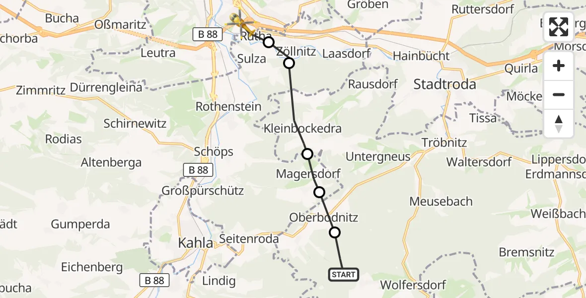 Flugroute Rettungshubschrauber Trockenborn-Wolfersdorf - Jena, 24 September 2026, 08:57