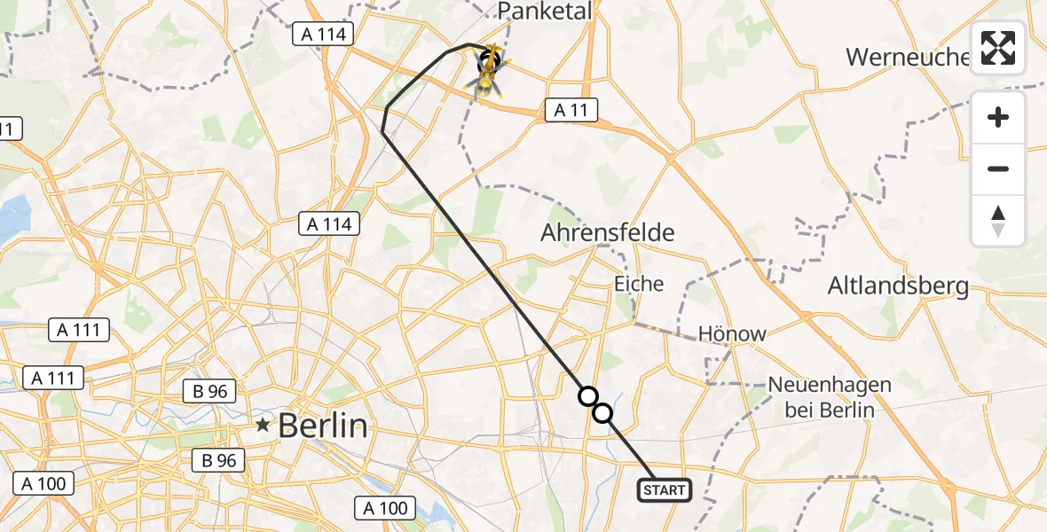 Flugroute Rettungshubschrauber Berlin - Helios Clinic Berlin-Buch, 24 September 2026, 09:06