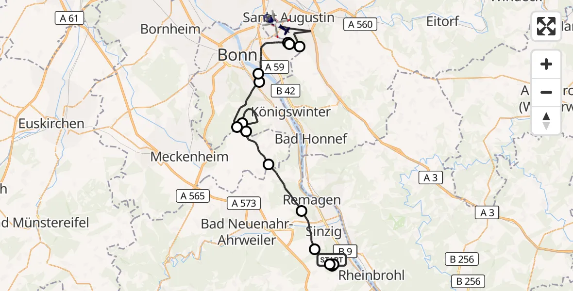 Flugroute Polizeihubschrauber Bad Breisig - Bonn-Hangelar Flugplatz, 24 September 2026, 09:23