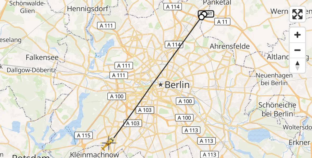 Flugroute Rettungshubschrauber Helios Clinic Berlin-Buch - Berlin, 24 September 2026, 09:27