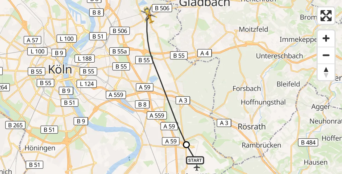 Flugroute Rettungshubschrauber Köln Bonn Flughafen - Köln, 24 September 2026, 09:30