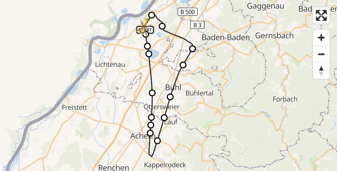 Flugroute Rettungshubschrauber Karlsruhe Baden-Baden Flughafen - Karlsruhe Baden-Baden Flughafen, 24 September 2026, 09:36