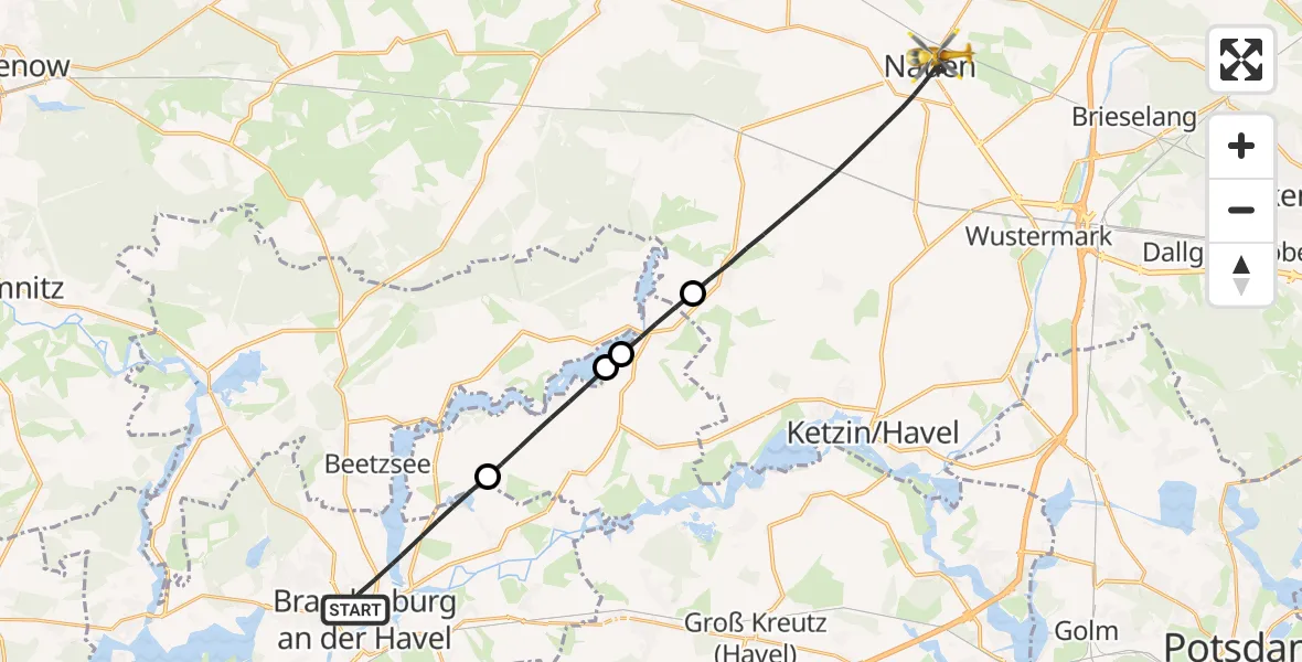 Flugroute Rettungshubschrauber Brandenburg an der Havel - Nauen, 24 September 2026, 09:42