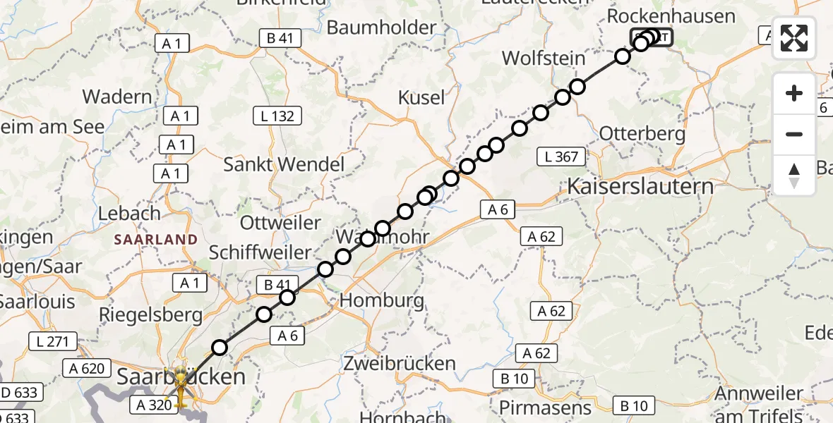 Flugroute Rettungshubschrauber Rockenhausen - Saarbrücken, 24 September 2026, 09:49