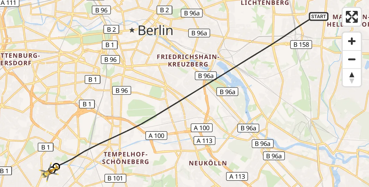 Flugroute Rettungshubschrauber Berlin - Charité Clinic Benjamin Franklin Campus, 24 September 2026, 09:49