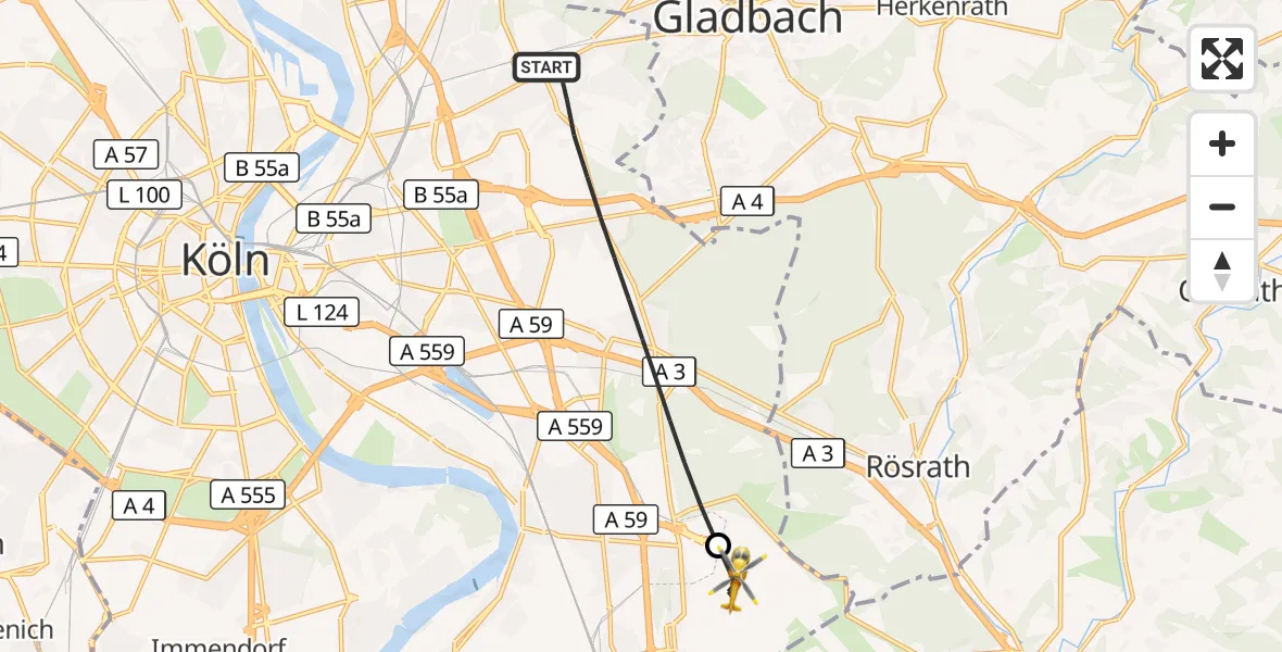 Flugroute Rettungshubschrauber Köln - Köln Bonn Flughafen, 24 September 2026, 09:50