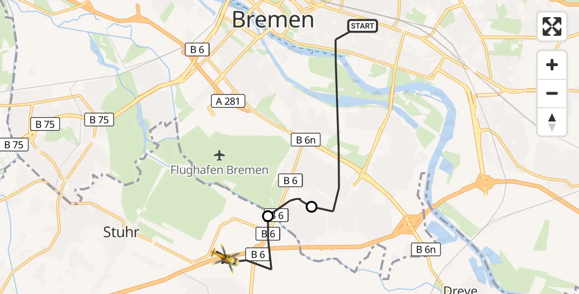 Flugroute Rettungshubschrauber Bremen - Stuhr, 24 September 2026, 09:58