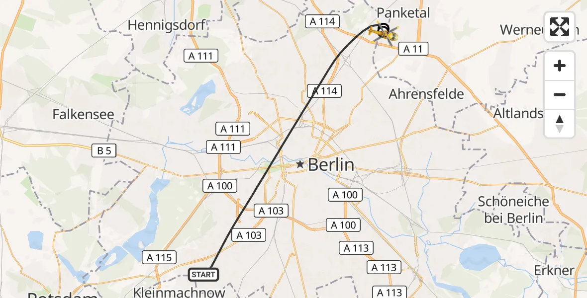 Flugroute Rettungshubschrauber Berlin - Helios Clinic Berlin-Buch, 24 September 2026, 10:00