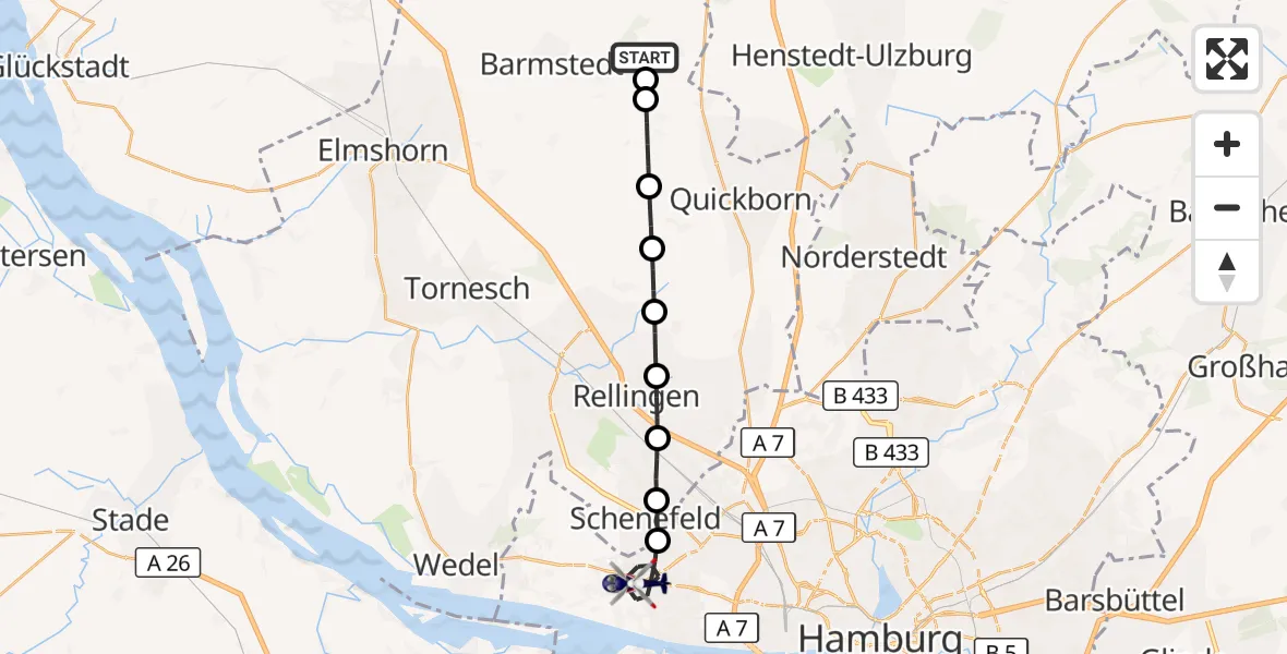 Flugroute Polizeihubschrauber Langeln - Hamburg, 24 September 2026, 10:04