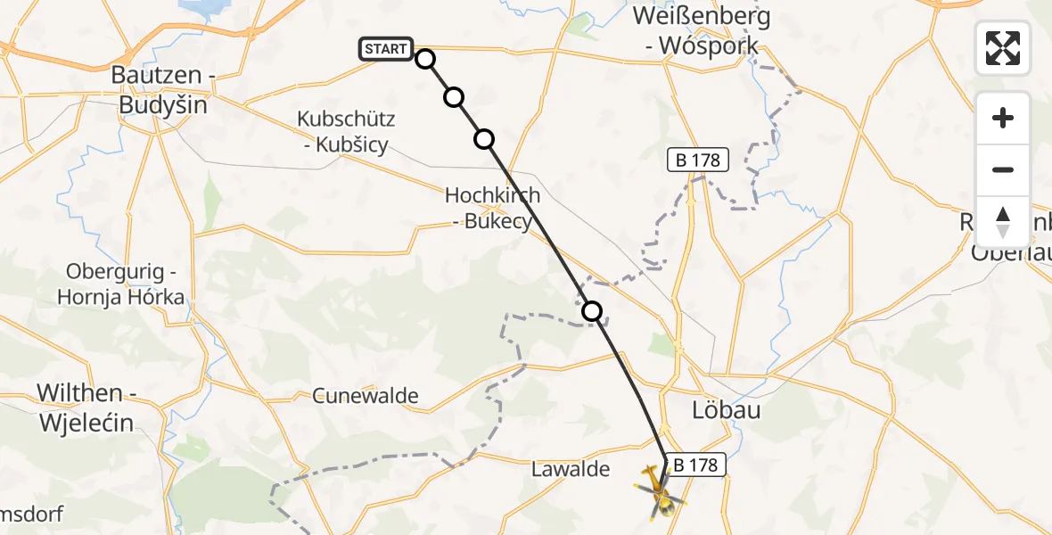 Flugroute Rettungshubschrauber Bautzen Flugplatz - Großschweidnitz, 24 September 2026, 10:04