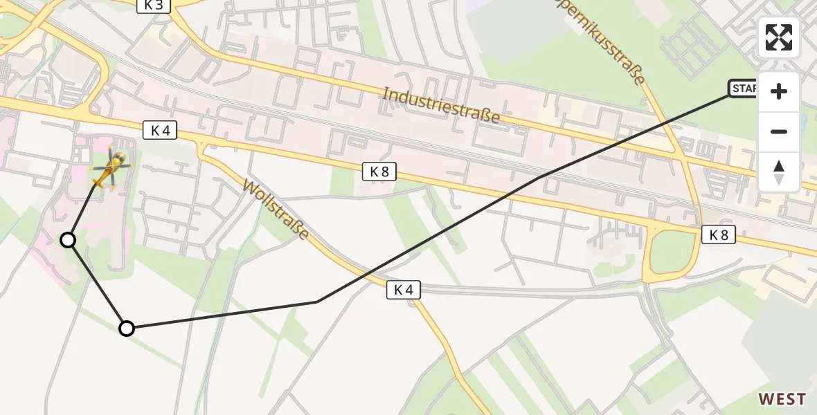 Flugroute Rettungshubschrauber Ludwigshafen am Rhein - Ludwigshafen Accident Hospital, 24 September 2026, 10:25