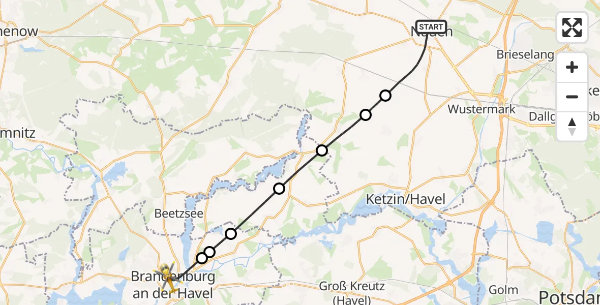 Flugroute Rettungshubschrauber Nauen - Brandenburg an der Havel, 24 September 2026, 10:31