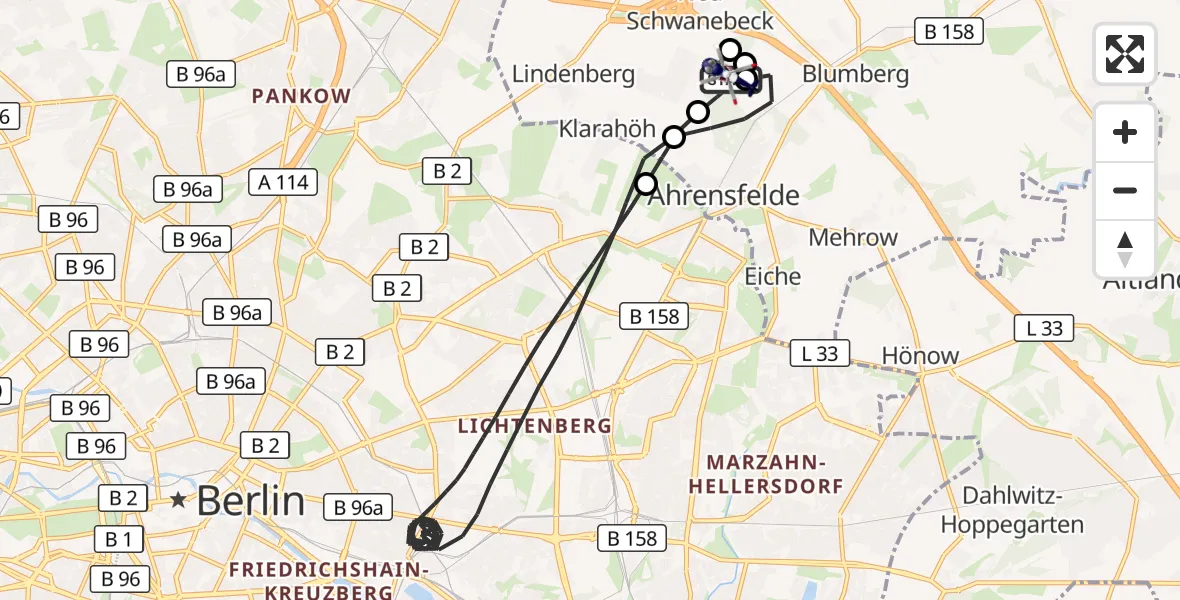 Flugroute Polizeihubschrauber Ahrensfelde Hubschrauberlandeplatz - Ahrensfelde Hubschrauberlandeplatz, 24 September 2026, 10:35