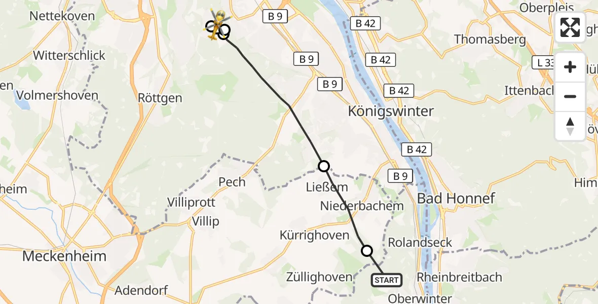 Flugroute Ambulanzhubschrauber Remagen - Bonn University Hospital, 24 September 2026, 10:35