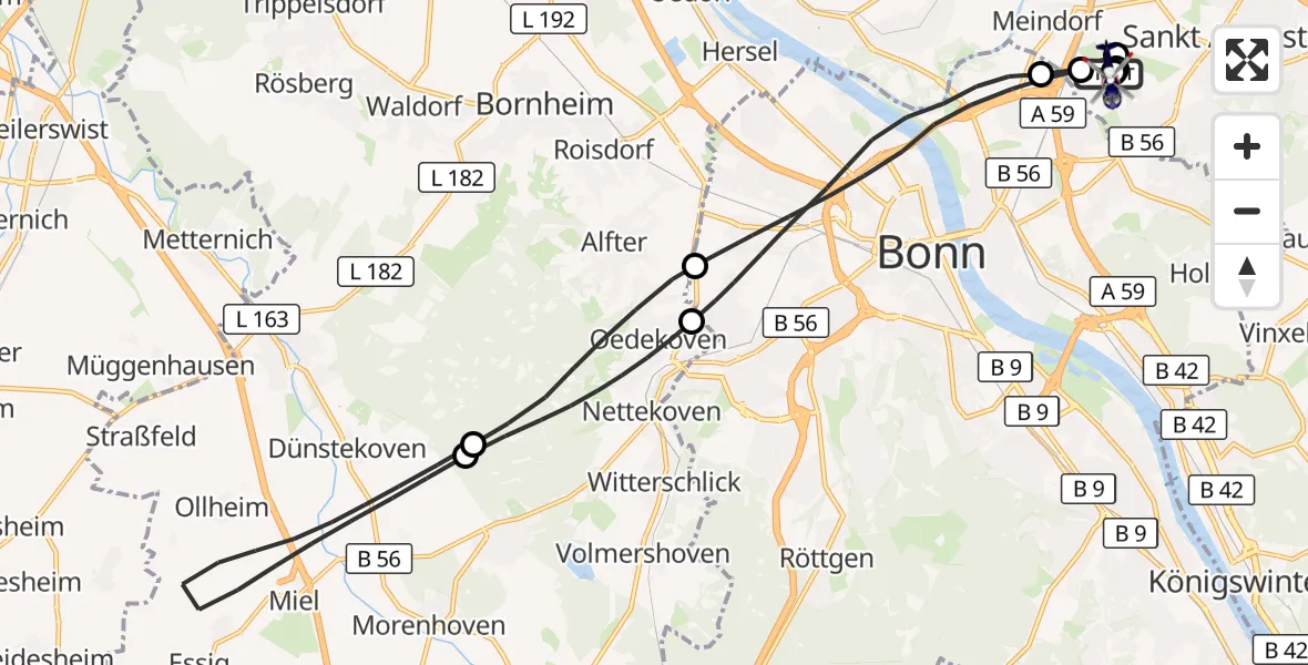 Flugroute Polizeihubschrauber Sankt Augustin - Sankt Augustin, 24 September 2026, 10:36