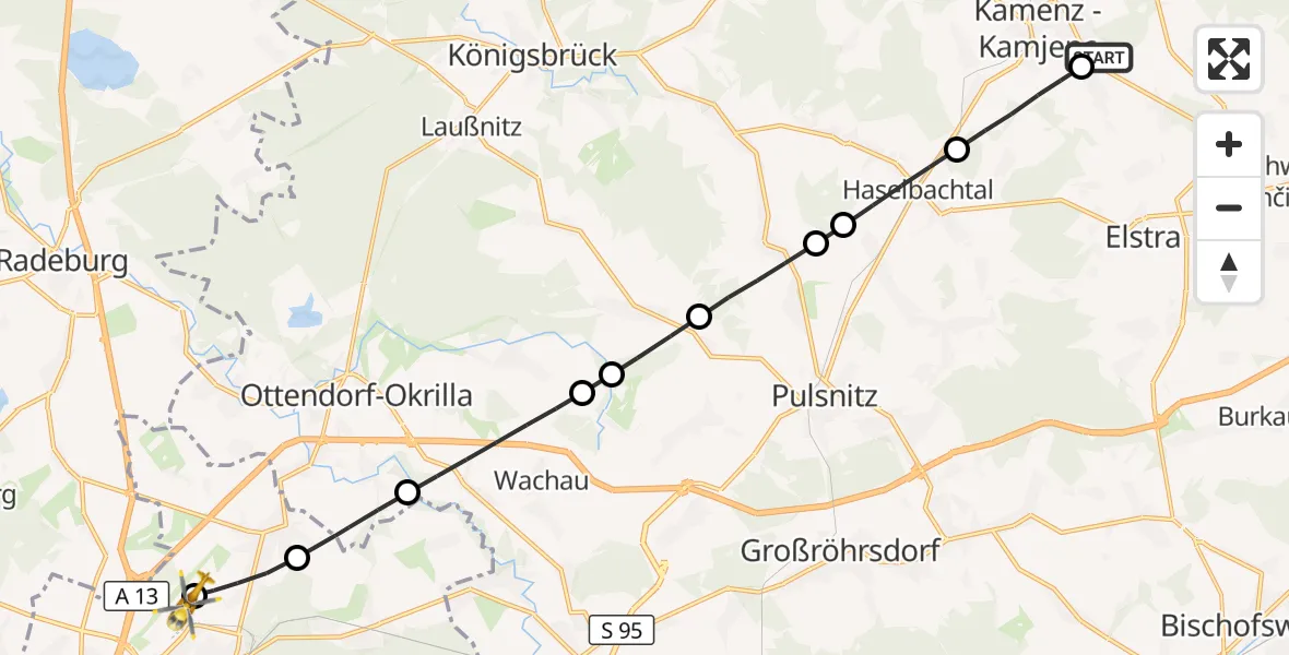 Flugroute Rettungshubschrauber Kamenz Hubschrauberlandeplatz - Dresden Bundespolizei Hubschrauberlandeplatz, 24 September 2026, 10:40