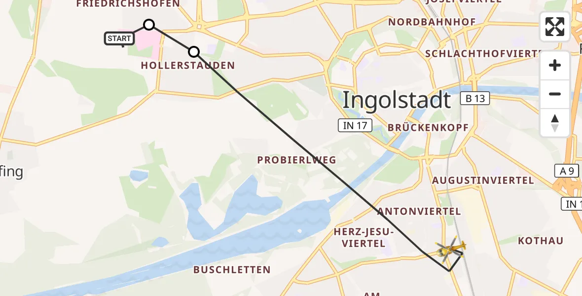 Flugroute Rettungshubschrauber Ingolstadt Hospital - Ingolstadt, 24 September 2026, 10:53