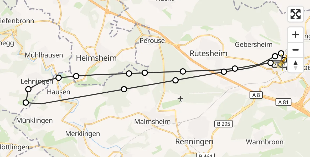 Flugroute Rettungshubschrauber Leonberg Hospital - Leonberg Hospital, 24 September 2026, 11:19