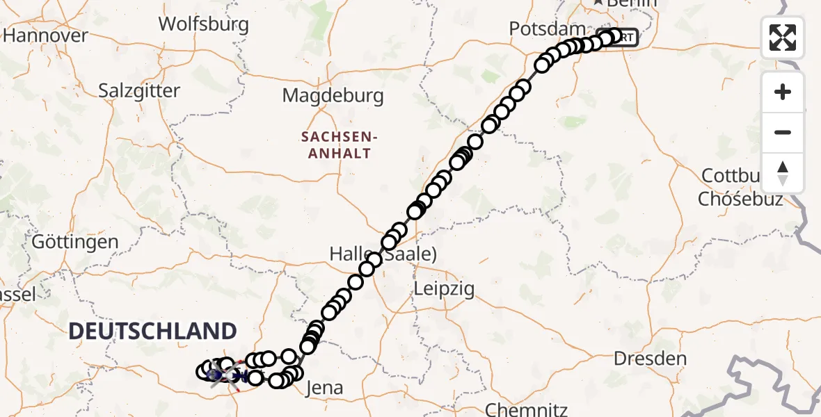 Flugroute Polizeihubschrauber Schönefeld - Erfurt-Weimar Flughafen, 24 September 2026, 11:26