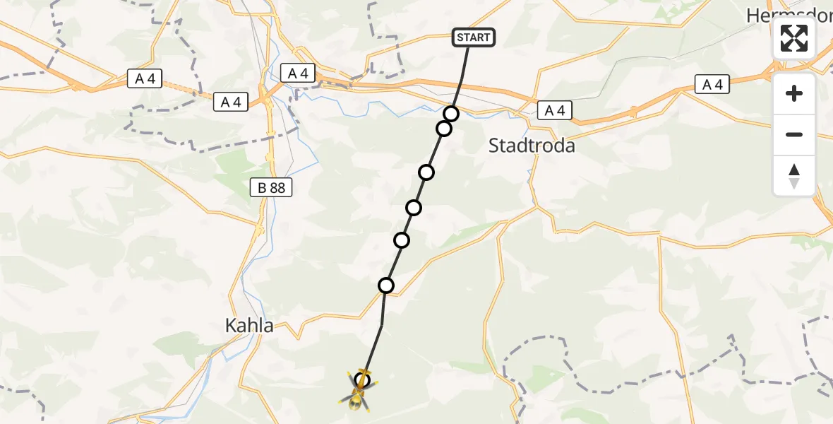 Flugroute Rettungshubschrauber Schlöben - Hummelshain, 24 September 2026, 11:27