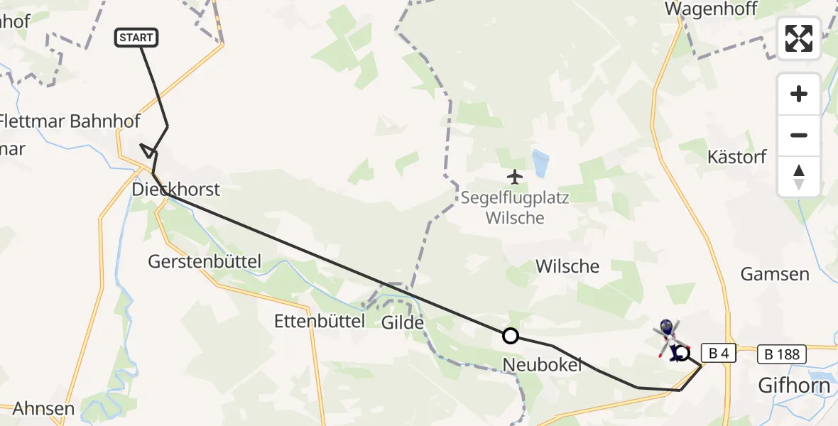 Flugroute Polizeihubschrauber Müden (Aller) - Gifhorn Bundespolizei Hubschrauberlandeplatz, 24 September 2026, 11:29