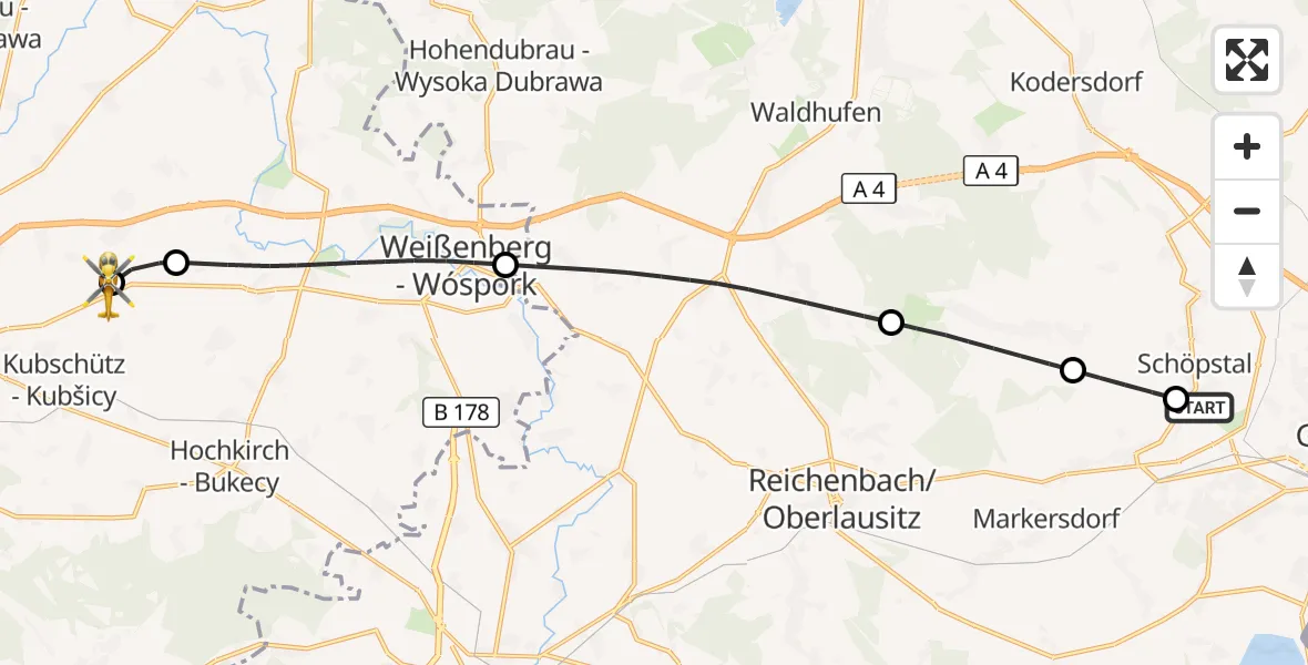 Flugroute Rettungshubschrauber Görlitz - Bautzen Flugplatz, 24 September 2026, 11:30