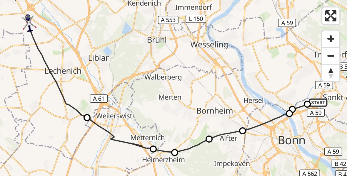 Flugroute Polizeihubschrauber Sankt Augustin - Erftstadt, 24 September 2026, 11:45