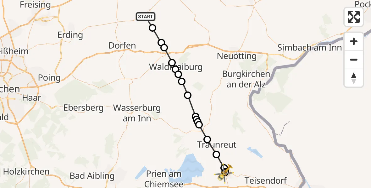 Flugroute Rettungshubschrauber Velden - Traunstein Hospital, 24 September 2026, 11:46
