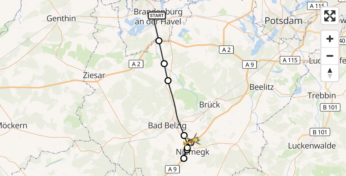 Flugroute Rettungshubschrauber Brandenburg an der Havel - Planetal, 24 September 2026, 12:07