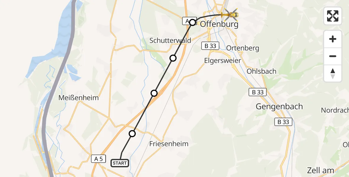 Flugroute Rettungshubschrauber Lahr Flughafen - Offenburg, 24 September 2026, 12:08