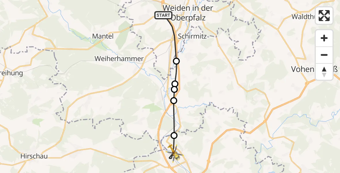 Flugroute Ambulanzhubschrauber Weiden i.d.OPf. - Wernberg-Köblitz, 24 September 2026, 12:12