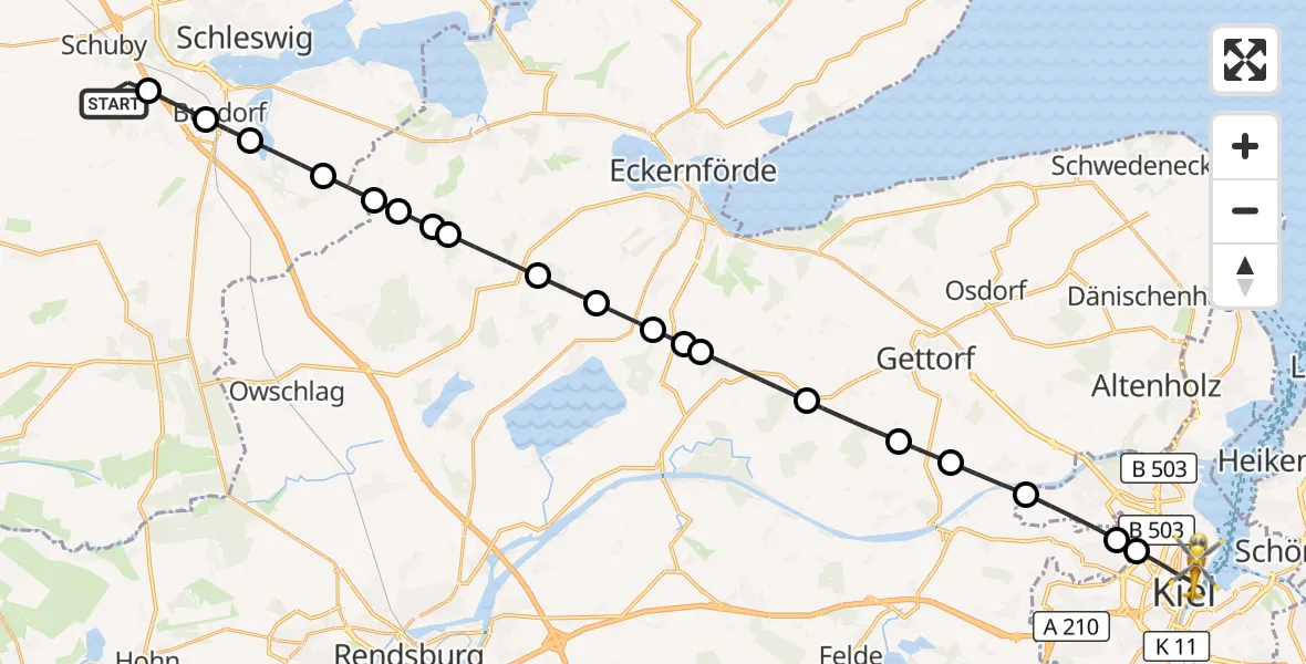 Flugroute Ambulanzhubschrauber Hüsby - Kiel, 24 September 2026, 12:12